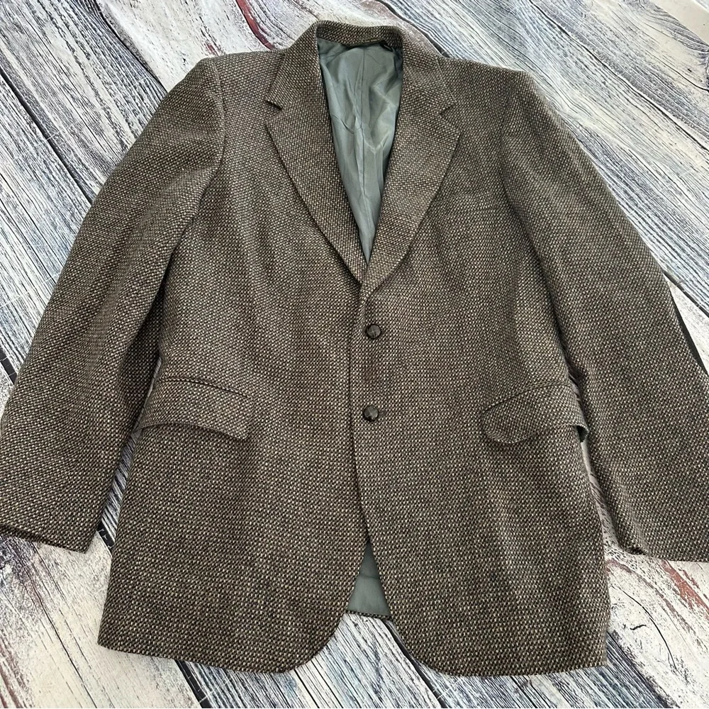 Vintage Ejoven Wool Men's Textured Blazer With Suede Elbow Patches